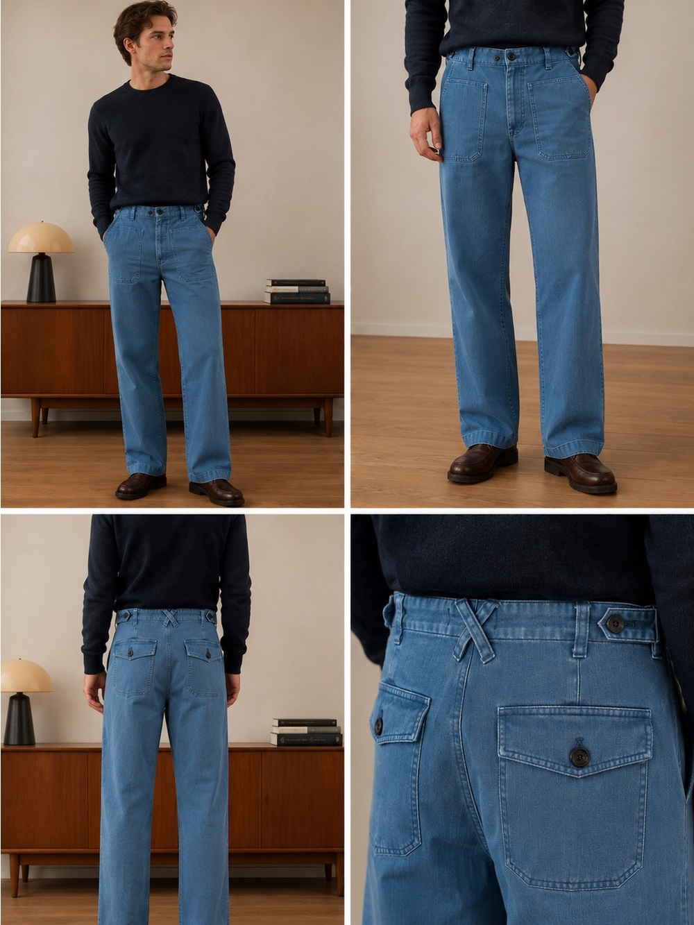 French Men's Blue Workwear Cotton Pants